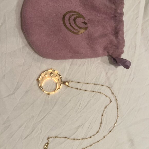 Jane Win FOREVER Moon and Back Pendant Coin & Chain - 14k Gold Plated - Picture 3 of 3